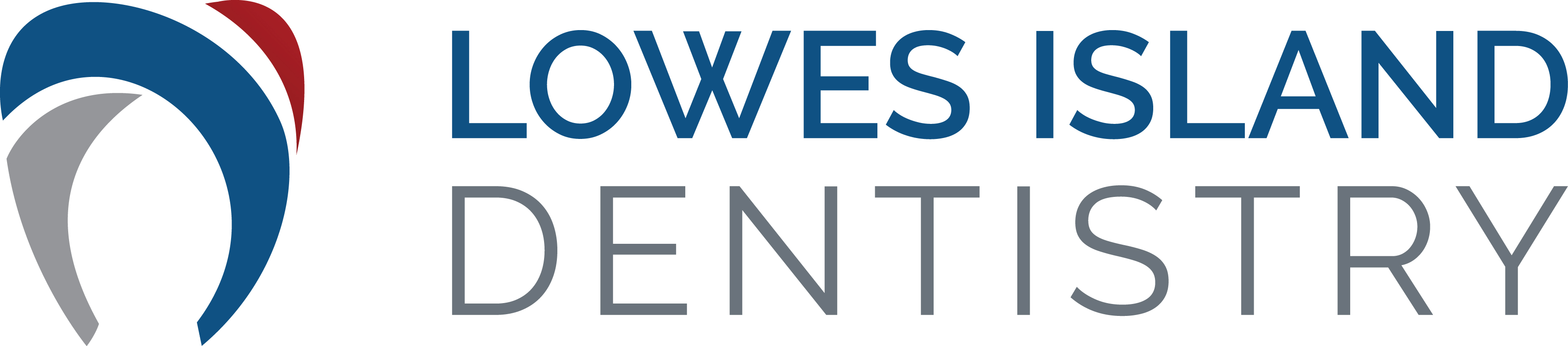 Lowers Island Dentistry logo (Red, gray, and blue tooth) and title of business