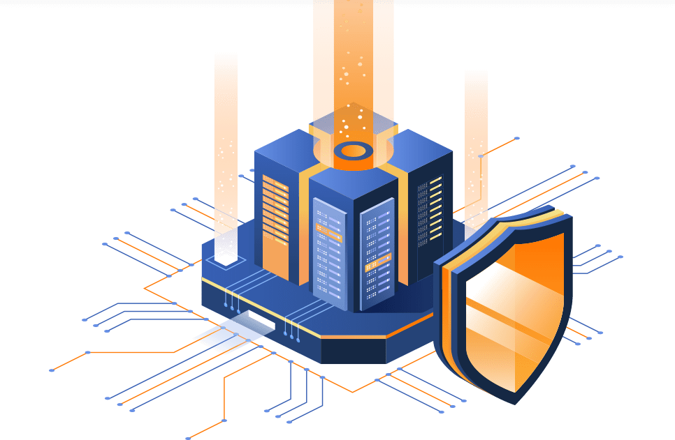 Graphic representation of cloud data hosting & protection from IT-CNP