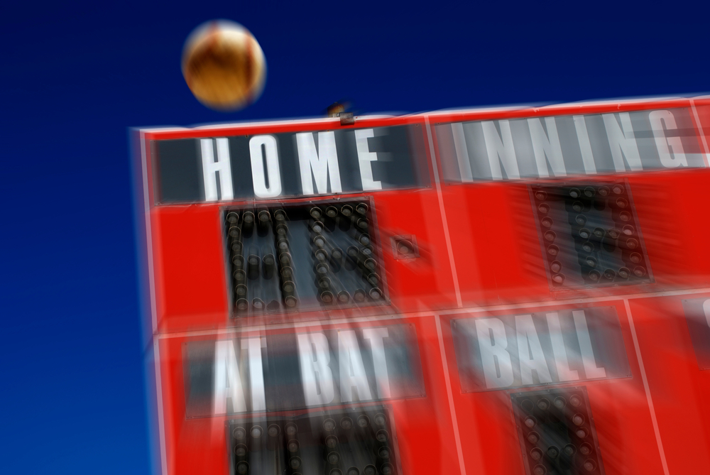 Homerun Nat's baseball flying over the scoreboard