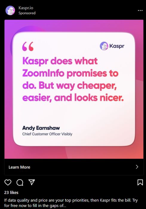 Sponsored Instagram Ad with creative image and text