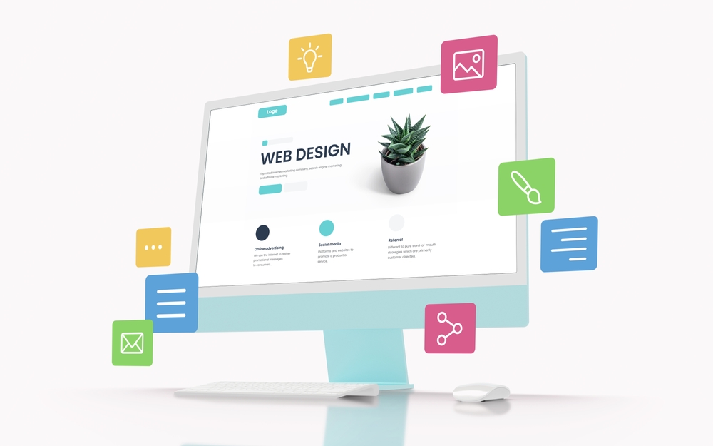 A graphic of a computer desktop with web design in progress to demonstrate choosing The Right Custom Web Design Service For Your Business