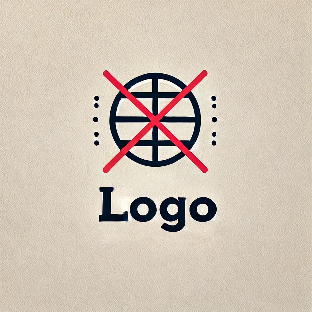 The word logo against a beige background with a red X going through a logo design mistake.