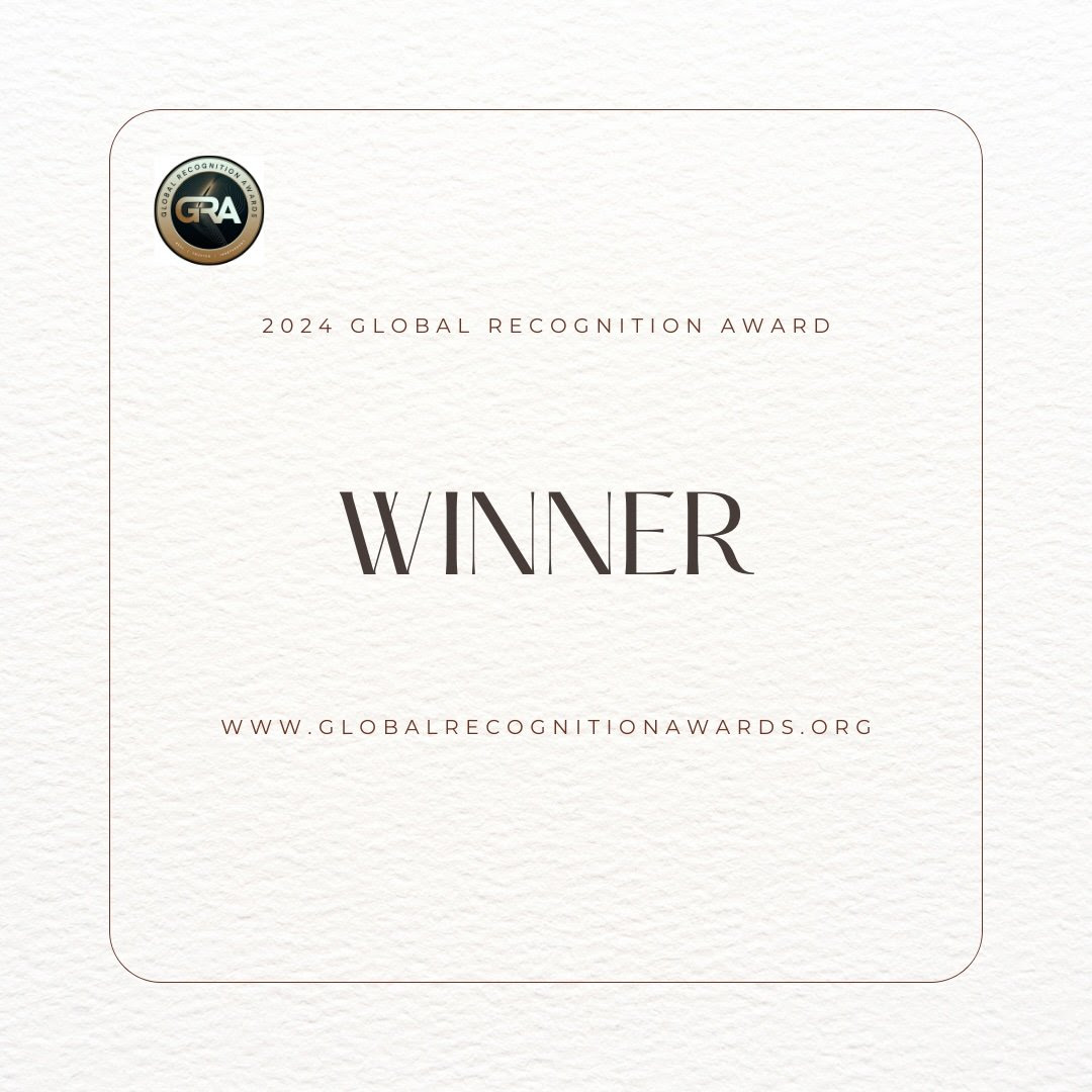 Image of the award this blog is about with the words, Global Recognition Award, winner, and year 2024