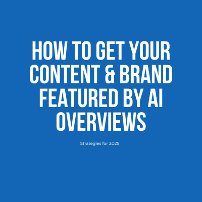 Text image that reads How To Get Your Content & Brand Featured by AI Overviews