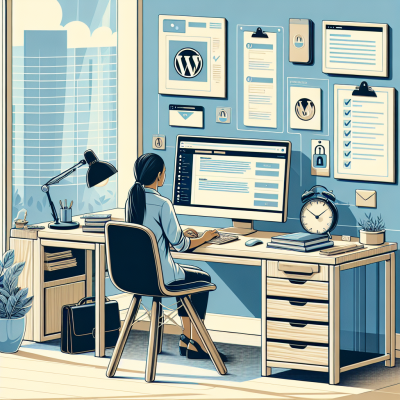 Female worker using WordPress in a home office for website care