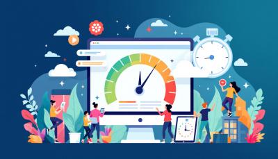 Modern graphic showing 'Why Website Loading Speed is Crucial for User Experience' with performance symbols and multiple device interactions.