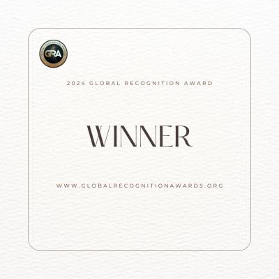Image of the award this blog is about with the words, Global Recognition Award, winner, and year 2024