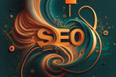 Prominent, modern style SEO, graphic depiction of Search Engine Optimization, icons representing digital marketing and national and local SEO services