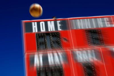 Homerun Nat's baseball flying over the scoreboard 