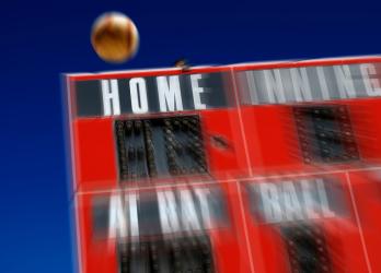 Homerun Nat's baseball flying over the scoreboard 