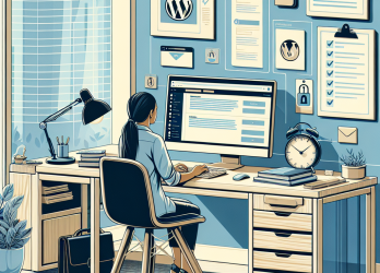 Female worker using WordPress in a home office for website care