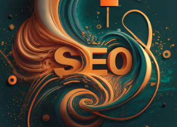 Prominent, modern style SEO, graphic depiction of Search Engine Optimization, icons representing digital marketing and national and local SEO services
