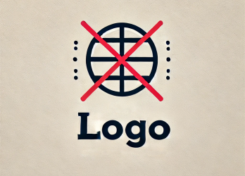 The word logo against a beige background with a red X going through a logo design mistake.