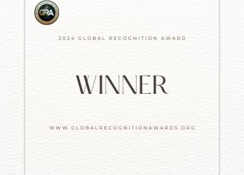 Image of the award this blog is about with the words, Global Recognition Award, winner, and year 2024