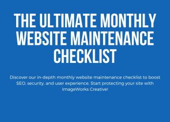 blue background with white text that reads "The Ultimate Monthly Website Maintenance Checklist"