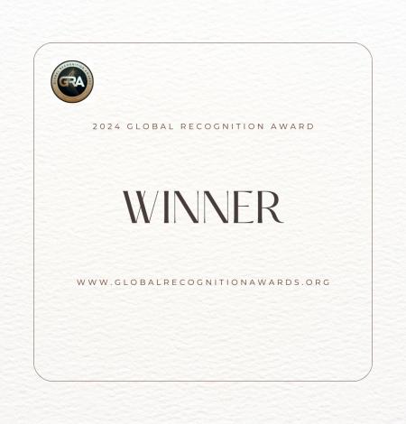 Image of the award this blog is about with the words, Global Recognition Award, winner, and year 2024