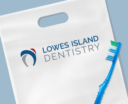Mock up of Lowes Island Dentistry appointment bags
