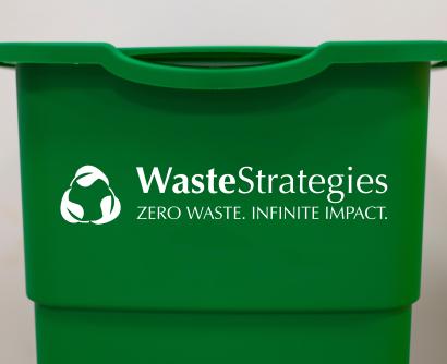 Waste bin mock up with Waste Strategies logo