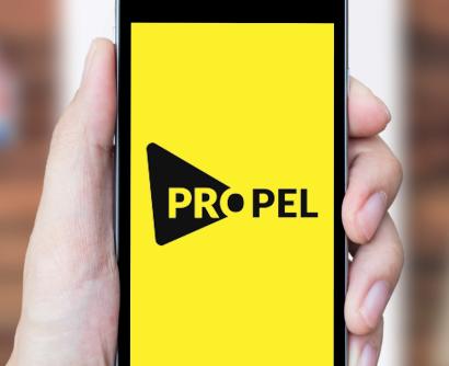 Mobile phone mock up of Propel logo