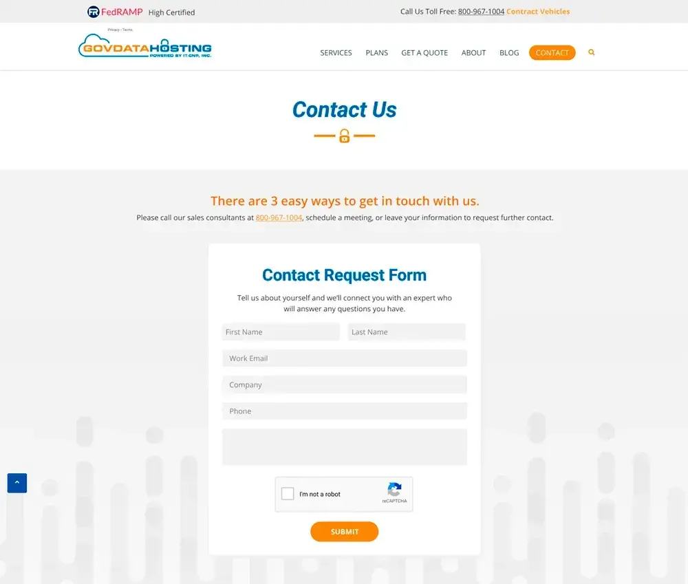 GovDataHosting Contact Page