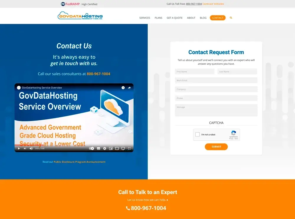 GovDataHosting Contact Page